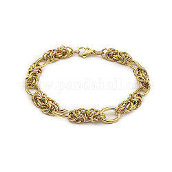 201 pulseras de cadena de eslabones de nudo de anillos de acero inoxidable para hombres., dorado, 8-5/8 pulgada (22 cm), amplia: 10 mm