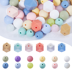 Sunnyclue 132 pièces 18 styles de perles de silicone, perles à mâcher pour les jouets de dentition, Diy soins infirmiers colliers faisant, rond et hexagone, couleur mixte, 12~17x12~17x11.5~17mm, Trou: 2~2.5mm