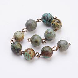 Chaînes de perles de turquoise (jaspe) africaines naturelles, non soudée, avec épingle à oeil en fer, bronze antique, 39.37 pouce, 1 m / chapelet