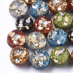 Resin Beads, with Rhinestone & Glitter Powder & Gold Foil, Half Drilled, Round, Mixed Color, 25mm, Half Hole: 1.2mm