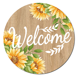 Feuilles rondes en bois imprimées, pour la décoration d'affichage à la maison, mot de bienvenue, motif de fleur, 300x5mm