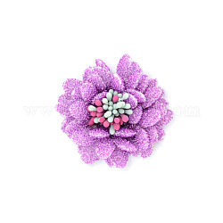 Fleurs en tissu non tissé, avec de la poudre de paillettes, pour les bandeaux de bricolage fleur, vêtements, chaussures, accessoires de chapeaux, violette, 40x45x20mm