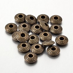Séparateurs perles en alliage de style tibétain, sans plomb et sans cadmium, plat rond, bronze antique, 8x3mm, Trou: 2.5mm