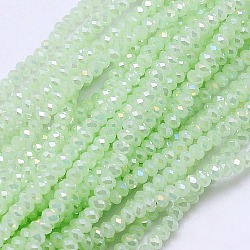 Electroplate Imitation Jade Glass Rondelle Beads Strands, Faceted, AB Color Plated, Light Green, 3.5x2.5~3mm, Hole: 1mm, about 138pcs/strand, 12.9 inch