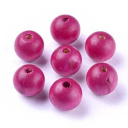 Natural Wood Beads, Macrame Beads Large Hole, Lead Free, Dyed, Round, Deep Pink, 24~25mm, Hole: 5mm