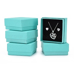 Картонная подарочная коробка комплект ювелирных изделий коробки, для ожерелья, кольцо, с черной губкой внутри, квадратный, средне бирюзовый, 7.5x7.5x3.5 см
