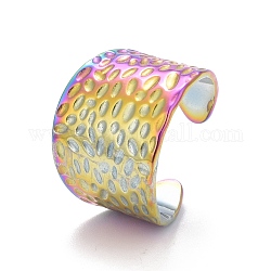 Ionenplattierung (IP) Regenbogenfarbe 304 offener Manschettenring aus Edelstahl, strukturierter Breitbandring für Damen, uns Größe 9 (18.9mm)
