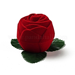 Scatole per anelli a rosa in plastica floccate, per la confezione regalo di san valentino, con spugna interna, rosso, 7x8.5x5cm, fiore: diametro interno: 4.4 cm