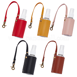 Wadorn 5-Farben-Schlüsselanhänger aus PU-Leder mit Handdesinfektionsmittel, Tragbarer 13.1-Zoll-Reise-Quetschflaschenhalter, Mini-Handdesinfektionsmittelhalter, Schlüsselanhänger-Set mit PU-Lederbezug, (2 Unze/60 ml)
