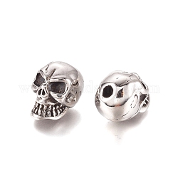 Perles en 304 acier inoxydable pour halloween, tête crâne, argent antique, 12.5x10.5x15mm, Trou: 2.8mm