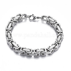 201 Stainless Steel Byzantine Chain Bracelet for Men Women, Stainless Steel Color, 9-1/4 inch(23.5cm)