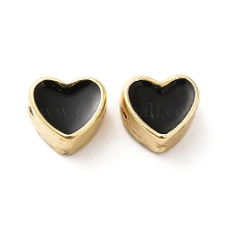Perline di smalto in lega di placcatura a cremagliera, cuore, oro, nero, 8x8.5x5mm, Foro: 1 mm