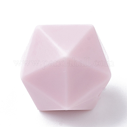 Perlas focales de silicona ecológicas de grado alimenticio, masticar cuentas para mordedores, diy collares de enfermería haciendo, icosaedro, rosa, 16.5x16.5x16.5mm, agujero: 2 mm