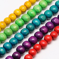 Dyed Natural Wood Round Bead Strands, Mixed Color, 10x7~9mm, Hole: 2mm, about 40pcs/strand, 15.74inch