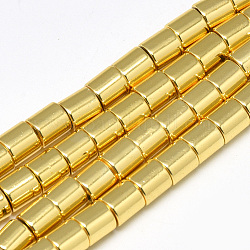 Гальванизировать немагнитных синтетический гематит бисер пряди, колонка, с золотым покрытием, 6x6 мм, отверстие : 2 мм, около 67 шт / нитка, 16.1 дюйм