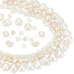Pandahall elite 3 hebras 3 estilos hebras de perlas de agua dulce cultivadas naturales, dos lados pulidos, pepitas, blanco antiguo, 3.5~8x2.5~6x3~6.5mm, agujero: 0.5~0.6 mm, aproximamente 27~48 pcs / cadena, 6.50 pulgada (16.5 cm) ~ 6.61 pulgadas (16.8 cm), 1 hebra / estilo