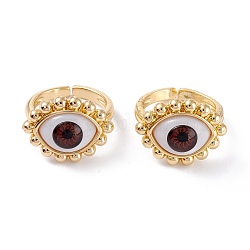 Brass Cuff Rings, Open Rings, with Resin Beads, Long-Lasting Plated, Real 18K Gold Plated, Evil Eye, Dark Red, 3mm, Inner Diameter: 17.5mm