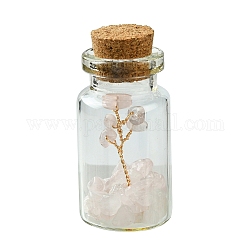 Verre transparent souhaitant une décoration de bouteille, équilibrage des pierres précieuses wicca, avec des perles de quartz rose naturel arbre de vie, des éclats de dérive à l'intérieur, 22x45mm