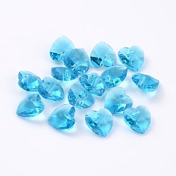 Romantische Valentinsgruß-Ideen Glas-Charme, facettiert Herz Charme, Deep-Sky-blau, 10x10x5 mm, Bohrung: 1 mm