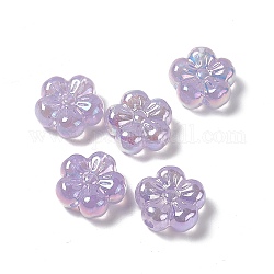 Placage uv perles de fleurs acryliques irisées arc-en-ciel, 5 pétale de fleur de prunier, violet, 22x23x10mm, Trou: 3.5mm