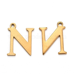 Ion Plating(IP) 304 Stainless Steel Alphabet Charms, Golden, Letter.N, 12x9.5x1mm, Hole: 1mm