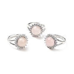 Anelli regolabili in quarzo rosa naturale, anelli di strass in ottone fiore tono platino per le donne,  cadmio& piombo libero, misura degli stati uniti 8 (18.1mm), 2.5~8mm