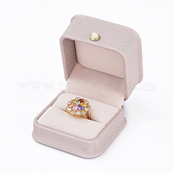 Cajas de regalo de anillo de cuero de pu, con botón de perlas de imitación de hierro y plástico y terciopelo en el interior, para la boda, caja de almacenamiento de joyas, rosa brumosa, 6.5x6.5x4.5 cm