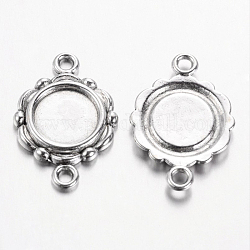 Tibetan Style Alloy Link Cabochon Bezel Settings, Cadmium Free & Lead Free, Antique Silver, Flat Round Tray: 9.5mm, 23x15x2mm, Hole: 2mm