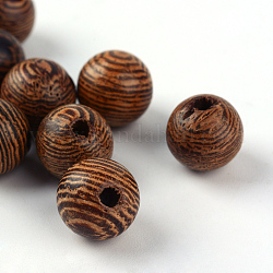 Des perles en bois naturel, sans plomb, ronde, teinte, brun coco, 8mm, Trou: 2mm