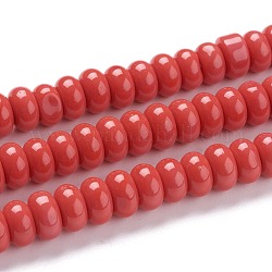 Fili di perle di vetro k9, imitazione perle di vetro giada, rondelle, rosso scuro, 8~8.5x4.5~5mm, Foro: 1.4 mm,circa84pcs/filo, 15.87 pollici (40.3 cm)
