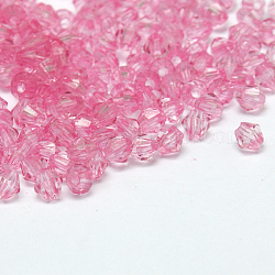 Perles acryliques transparentes de bicones facettées, teinte, rose chaud, 4mm, Trou: 1mm, environ 13000 pcs/500 g