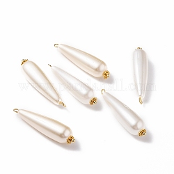 Ciondoli perla d'epoca acrilica, con perline distanziatrici a fiore margherita e perni con testa a sfera in ottone, oro, lacrima, vecchio pizzo e bianco, 35x8.5mm, Foro: 2 mm
