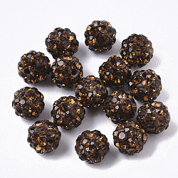 Perline palla di disco, argilla polimerica perline pavé di strass, tondo, mezzo forato, topazio fumoso, PP15 (2.1~2.2mm), 4 file di strass, 6.5mm, mezzo buco: 1 mm