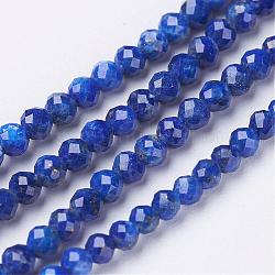 Chapelets de perles en lapis-lazuli naturel, facette, ronde, 2mm, Trou: 0.6~0.8mm, Environ 200 pcs/chapelet, 15.7 pouce (40 cm)