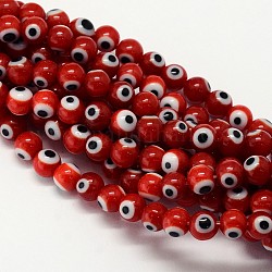 Chapelets de perle rondes au mauvais œil manuelles, rouge foncé, 8mm, Trou: 1mm, Environ 49 pcs/chapelet, 14.17 pouce