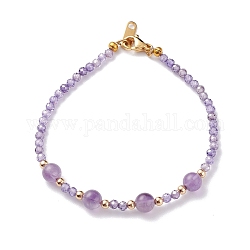 Bracelets de perles d'améthyste naturelle, avec des perles de zircone cubique et des perles en laiton, 7-5/8 pouce (19.5 cm)