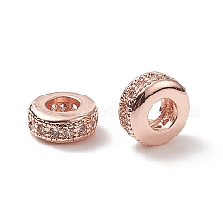 Brass Micro Pave Cubic Zirconia Beads, Rondelle, Rose Gold, 8x4mm, Hole: 3mm