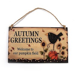 Puerta de madera de halloween que cuelga el letrero de bienvenida, con cuerda de cáñamo, para decoraciones al aire libre de la escuela, Rectángulo, peachpuff, modelo del pájaro, 250x150x5mm, cuerda: 480~500x3 mm