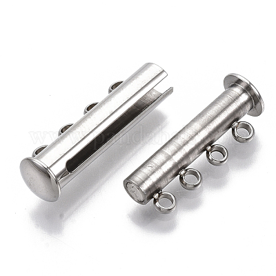 201 Stainless Steel Magnetic Slide Lock Clasps, 4 Strands, 8 Holes, Tube,  Stainless Steel Color, 24.5x10x6.5mm, Hole: 1.6mm