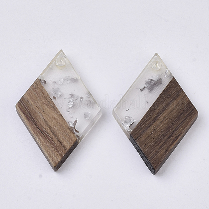 透明樹脂 ウォールナットウッドチャーム 銀箔で ワックス 菱形 銀 29x19 5x3 5mm 穴 2mmの通販 Jp Pandahall Com