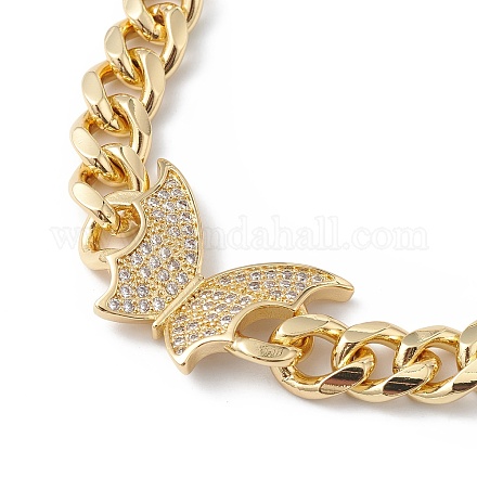 Collar con colgante de mariposa de circonita cúbica transparente con cadenas de eslabones NJEW-L463-001G-1