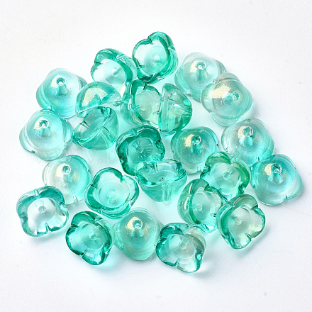 Bouchons de perles en verre peint à la bombe transparent à 4 pétale GGLA-S054-009B-04-1