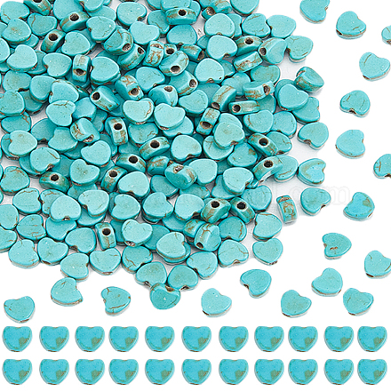 Sunnyclue 4 brins de perles synthétiques teintées en forme de cœur turquoise G-SC0002-61A-1