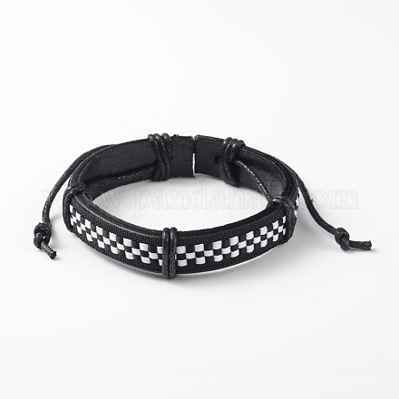 Adjustable Unisex Cowhide Cord Bracelets BJEW-L544-18A-1