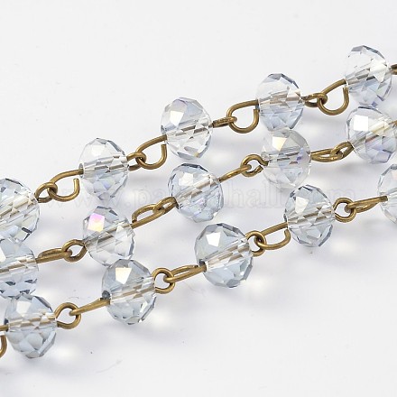 Catene di perle rondelle sfaccettate in vetro placcato a mano per la realizzazione di bracciali collane AJEW-JB00145-02-1