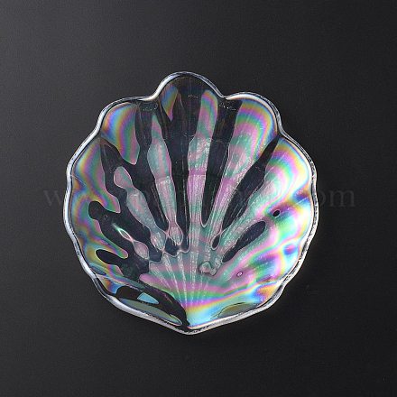 虹色のガラスの貝殻の形をしたジュエリー皿トレイ  小物 ネックレス ブレスレット キャンディートレイ  クリアAB  131x126x8mm DJEW-WH0042-43-1