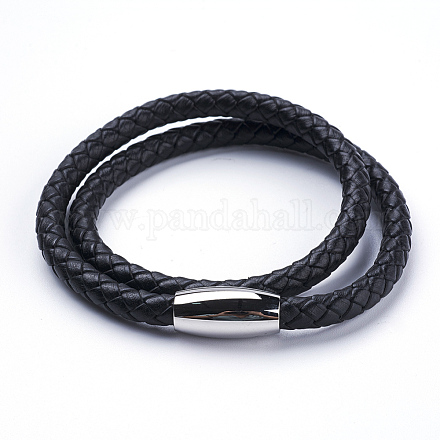 Two Loops Braided Leather Cord Wrap Bracelets BJEW-F291-13P-1
