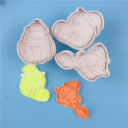 食品グレードのプラスチック製のクッキーカッターセット  クッキー型  DIYビスケットベーキングツール  ハロウィン用  ホワイトスモーク  62~70.5x60~91x53~54mm  3個/セット DIY-L020-37-1
