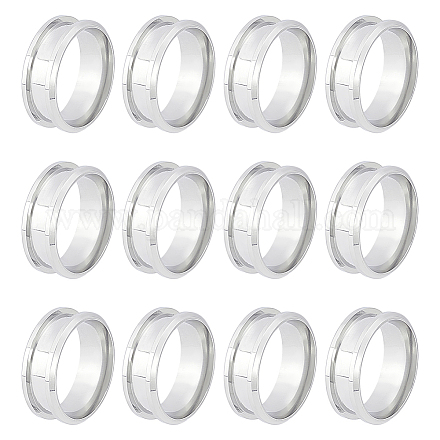 Unicraftale 12 pz anello con nucleo vuoto misura 8 anello da dito scanalato in acciaio inossidabile con sacchetti di velluto spazi vuoti rotondi per anelli intarsiati creazione di fedi nuziali per gioielli STAS-UN0038-95-1