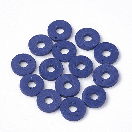 手作りポリマー粘土平石ビーズ  ディスク/フラットラウンド  ミッドナイトブルー  8x0.5~1mm  穴：2mm  約380~400個/連  17.7インチ X-CLAY-R067-8.0mm-35-1